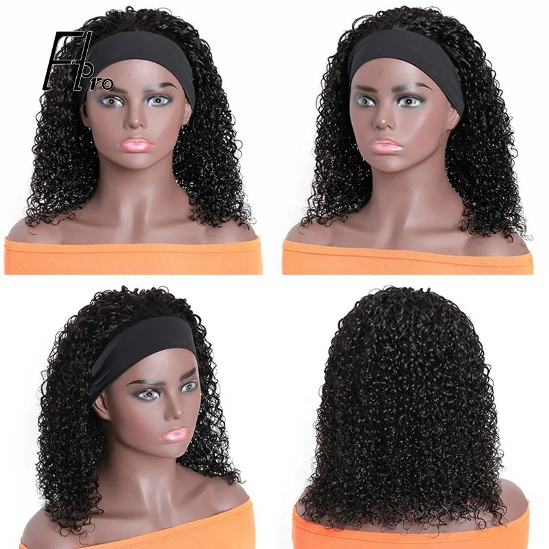 Headband Wig  Jerry Curly Unprocessed Short Bob Wig Virgin Hair 150% Density Natural Color